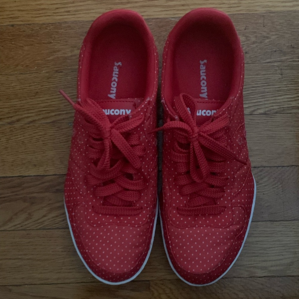Saucony Bullet Women Polka Dots Red White Size 9